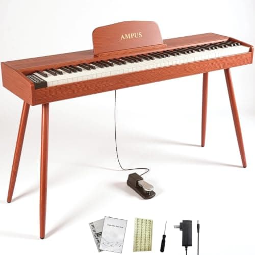 AMPUS 88 Key Semi-Weighted Keyboard Piano with Stand, Brown