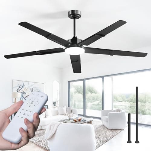 Amico 62 Inch Ceiling Fans with Lights and Remote, Black Indoor/Outdoor Ceiling Fan with 6 Speed, Reversible DC Motor, 3CCT, Dimmable, Noiseless modern ceiling fan for Bedroom, Living Room, Patio
