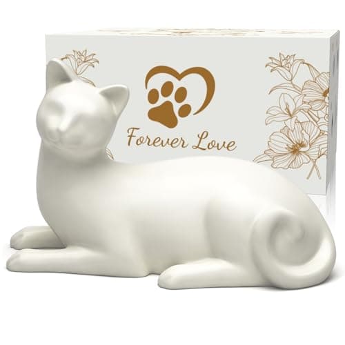 COSOWO Lying Cat Cremation Urn for Cats, White Ceramic Pet Memorial Urn for Cat Ashes, Keepsake Urn for Loss of Beloved Cat, Cat Remembrance Gift, White - Image 1