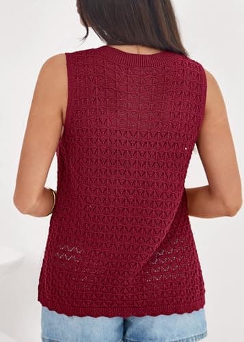 KIRUNDO Sweater Vest Women Crochet Tank Tops 2026 Spring Summer Sleeveless Knit Pullover Beach Cover Up Vacation Outfits (Red, Medium) - Thumbnail 2