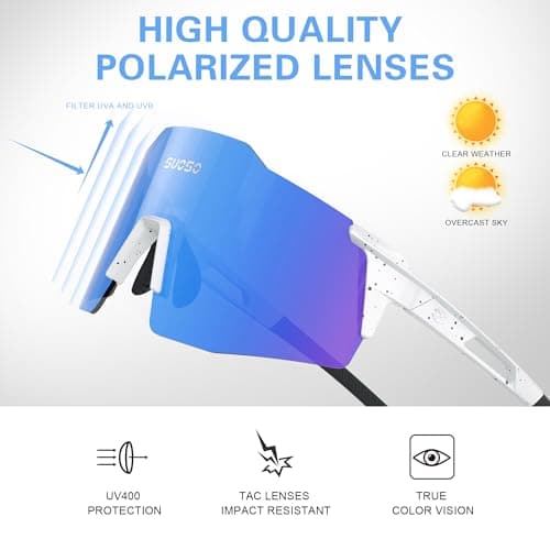suoso Sports Cycling Sunglasses for Men: Lightweight UV Protection Polarized Sun Glasses for Youth Baseball Softball Running - Thumbnail 4