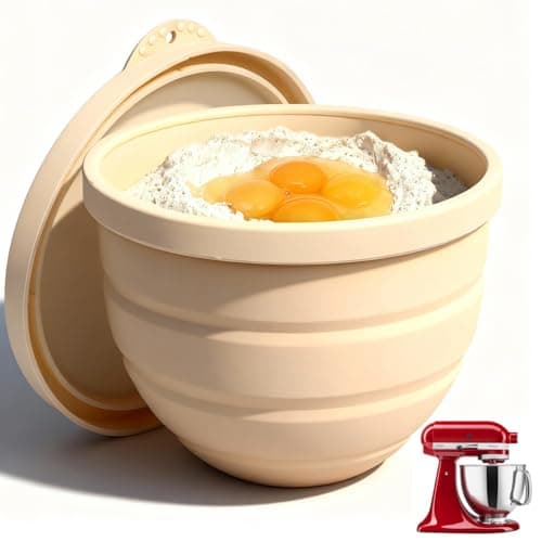 Naerza Silicone Bowl Insert for Kitchen Aid 5 Qt Tilt-Head - Patented Design Bowl Liner, 3pack with Lids, Resistant to collapse Thicker Bowl Insert, Foldable, Heat/Cold Resistant (Beige) - Image 1