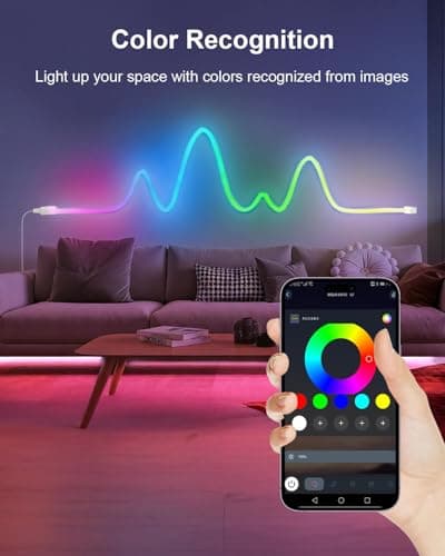 Lustrinex LED Neon Rope Lights, 10ft RGBIC 360° Luminous 5v USB Bluetooth APP Control Music Sync IR Remote Color Changing Smart LED Strip Lights for Bedroom Gaming Party Decor - Thumbnail 3