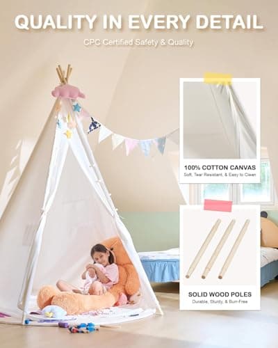 CO-Z Larger 85" H Kids Teepee Play Tent, 2.1m Large Indoor Canvas Teepee Tent for Adults, Tall Foldable Teepee Outdoor, 5 Sides Party Picnic Wedding Teepee Tent with Storage Bag - Thumbnail 3