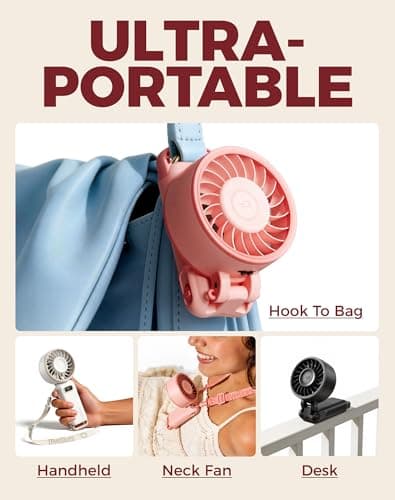 Diveblues Portable Turbo Fan, 100 Speed Handheld Fan with Strong Airflow, Foldable 4 in 1 Personal Fan for Neck, Desk & Travel, USB-C Rechargeable, Lightweight for Summer, Concerts & Outdoor Use - Thumbnail 5