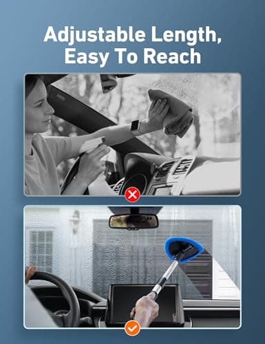 AstroAI Windshield Cleaner Tool, Car Interior Detailing Cleaning Kit with Extendable Handle and 4 Upgraded High-Density Reusable Microfiber Pads, Auto Glass Wiper Brush Kit for Cars, Blue, 15.9in-21in - Thumbnail 3