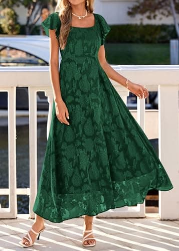 KIRUNDO Cocktail Dresses for Women Elegant Wedding Guest Summer Formal Maxi Lace Floral Slit Prom Party Bridesmaid Dress (Dark Green, XX-Large) - Thumbnail 2