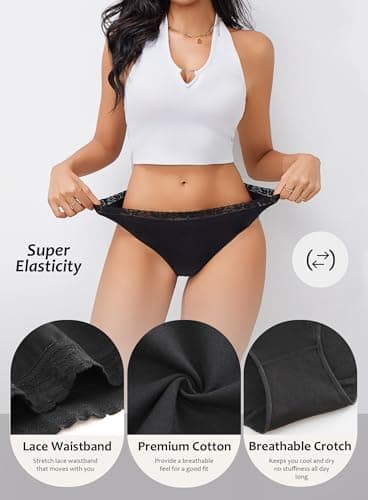 READY TO LOVE Cotton Underwear for Women 6 Pack Full Coverage Briefs Sexy Panties Lace Waistband Ladies Bikini Hipster - Thumbnail 4