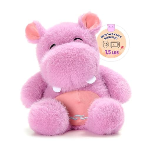 Ditucu Original Hippo Microwavable Weighted Stuffed Animal Heated Hippopotamus Plush for Warmth Comfort Period Cramps Pain Plushies Toys Gifts for Kids Purple 9 inch - Image 1