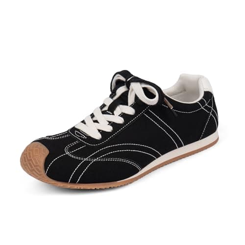 QIY Womens Black Sneakers Comfortable Casual Shoes for Women Lace up Black Suede Tennis Shoes Womens Wide Toe Sneakers Size 9.5 - Image 1