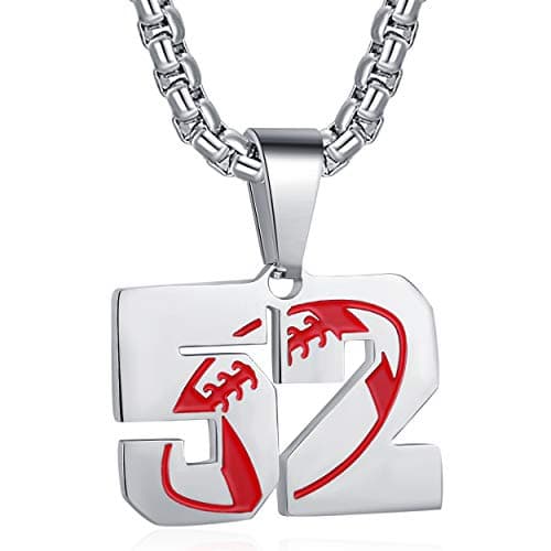 Rehoboth American Football Rugby Jersey Number 52 Pendant Necklace for Women Men 22+2 Inch Adjustable Stainless Steel Chain - Image 1