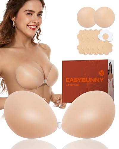 Easybunny Silicone Adhesive Bra Strapless Invisible Push Up Ultra Sticky Reusable for Backless Dress with Pasties Kit - Image 1