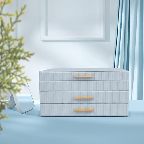 Dajasan Jewelry Organizer Box, Jewelry Storage Organizer with 2 Drawers, 3-Tier Large Jewelry Gift Box for Women, Girls, Friends, Wife or Mother, Gift Idea (Smoky Blue) - Thumbnail 5