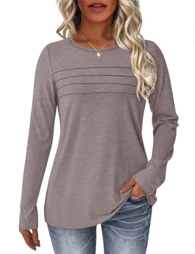 NORACORA Long Sleeve Shirts for Women Spring Fall Fashion Tops 2025 Dressy Casual Blouses Trendy Pleated Tunic Outfits Loose Fit Tee Tshirts Gray Purple S - Image 1