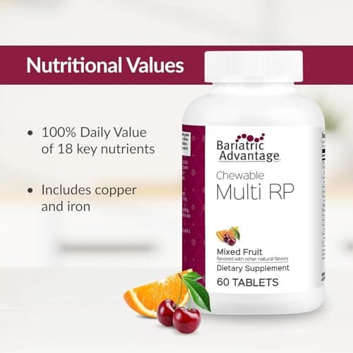 Bariatric Advantage Chewable Multi RP Multivitamin - for Bariatric Surgery Patients - with Iron, Copper, Vitamin C, A, Zinc & More - 100% DV of 18 Nutrients - Mixed Fruit - 60 Count - Thumbnail 5