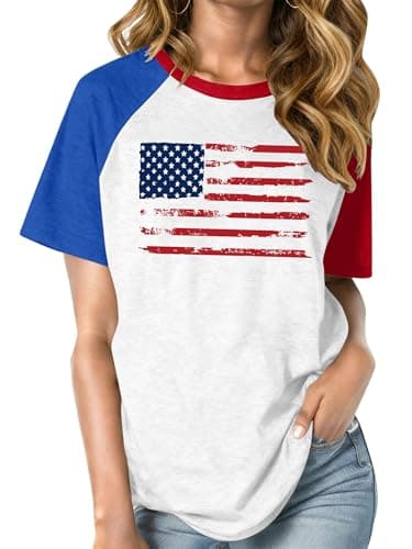 Zylkor American Flag Shirts for Women: Lover USA Shirt American Anniversary T Shirt USA Flag Crewneck Tee Tops