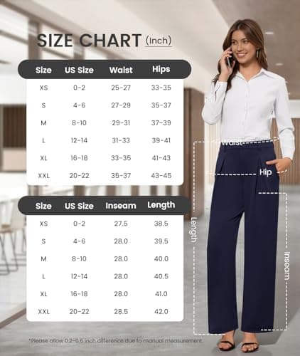 COPYLEAF Dress Pants Women Wide Leg Stretchy Work Pants High Waisted Business Casual Trousers Slacks with Pockets(Navy Blue M) - Thumbnail 6