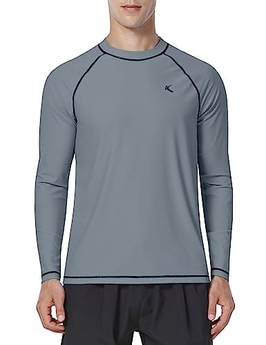 Mens Rash Guard UPF 50+ Swim Shirts UV Sun Protection T-Shirt Quick Dry Long Sleeve Beach Shirts for Fishing, Grey, M - Image 1