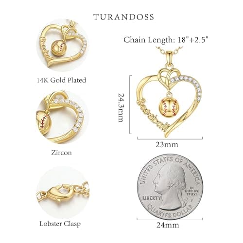 Turandoss Baseball Necklaces for Women - Dainty 14K Gold Plated Baseball Necklace for Women Personalized CZ Sport Pendant Necklace for Sports Lovers Fans Teams Gold Jewelry Birthday Gifts for Her - Thumbnail 5