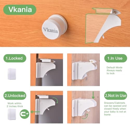 32 Pack Vkania Magnetic Cabinet Locks Child Safety with 4 Keys - Baby Proof Adhesive Latches for Kitchen Cabinets & Drawers, No Drilling Easy Installation (32 Locks + 4 Keys) - Thumbnail 3