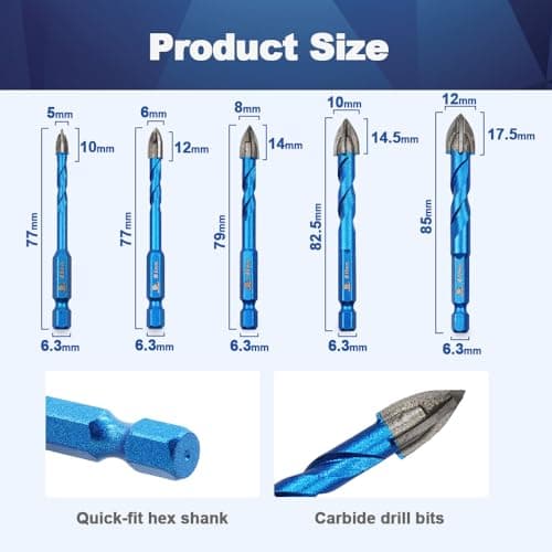 Masonry Drill Bit BRSCHNITT 10pcs Carbide Tips Concrete Drill Bit Set for Pots Bottles Ceramic Tile Glass Brick Ceramic Hex Shank - Thumbnail 2