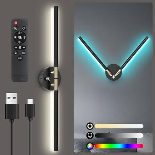 Wall Sconces with 360°DIY Independently Rotatable Lamp,10000mAh Rechargeable Battery Operated,Wireless Magnetic Wall Lights with Remote,RGB Colors&Dimmable,Wall Decor for TV/Mirror,Bedroom,Staircase - Image 1