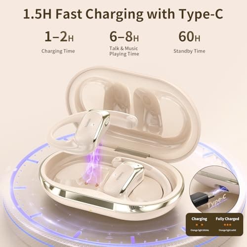 TookBuds Translation Earbuds Real Time, AI Translator Earbuds with 145 Languages, No Subscription Required, Open-Ear Bluetooth 5.4, 60H Playtime for Travel, Business & Language Learning (Off White) - Thumbnail 3