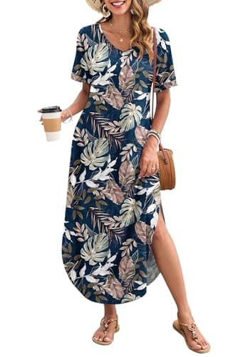 MOLERANI Womens Boho Dress for Summer Beach Vacation Dresses Floral Print Tropical Sundress Hawaiian Dress,Tropical Leaf,S - Image 1