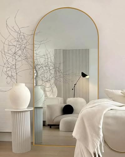 CQHVKQ 71"X32" Large Floor Mirror Full Length, Arched Full Length Mirror with Stand, Hanging Or Leaning Full Body Mirror for Bedroom Living Room (Gold) - Image 1