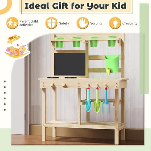 Cedar Wood Outdoor Play Kitchen for Kids, Mud Kitchen with Water Faucet, Dual-Sided Chalkboard, Storage Shelves, Cups, Removable Sink, and Pretend Stove – Backyard Toddler Playset for Boys and Girls - Thumbnail 5