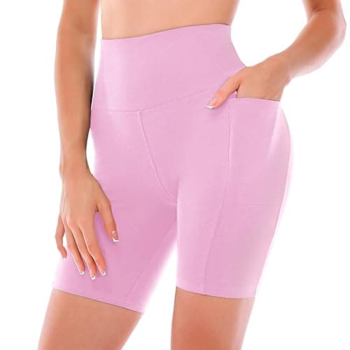 Ipletix Biker Shorts with Pockets for Women - 6'' High Waisted Womens Yoga Gym Athletic Running Workout Shorts Pink LXL - Image 1
