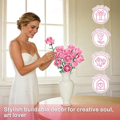 Pink Rose Bouquet Building Set for Her Lego Compatible Botanical Collection - Thumbnail 2