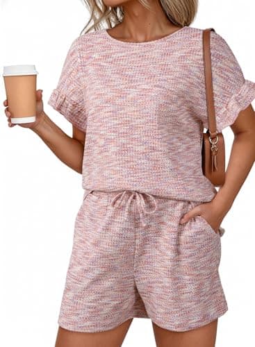 Dokotoo Womens Womens Summer Fashion 2026 Two Piece Outfits Cute Lounge Sets Short Sleeve Sleepwear Pajamas Set with Pockets Casual Wear Light Pink XX-Large - Image 1