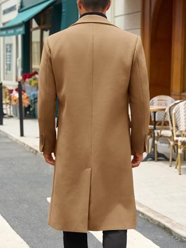 Runcati Mens Wool Blend Casual Trench Coat Notched Collar Lapel Long Jacket Double Breasted Classic Winter Overcoat - Thumbnail 3