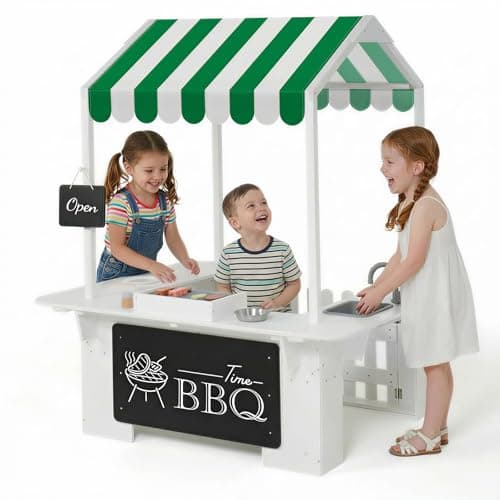 EDUBEBO Kids Outdoor Playhouse, Mud Kitchen, BBQ Toys,Outdoor playsets, Ideal Role Play Toy Gift for Toddlers and Kids Ages 3-8 (White) - Image 1