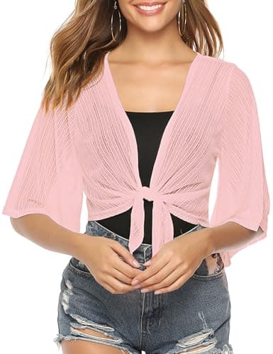 iClosam Women Summer Sheer Bolero Shrug Tie Front Chiffon Cropped Lightweight Cardigan - Image 1