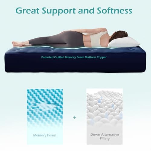 Hansleep Twin Mattress Pad Topper Memory Foam, Twin Foam Mattress Topper Viscose Derived from Bamboo, Twin Size Bed Mattress Pad Cover for Back Pain Relief, 39" x 75", Navy Blue - Thumbnail 4