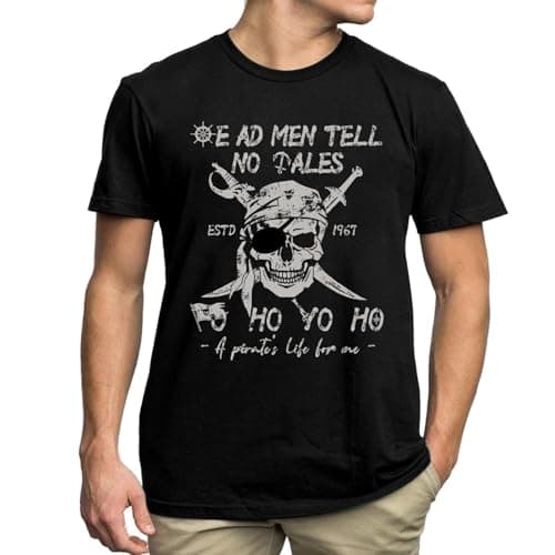 Pirate Shirt Mens Skeleton Graphic Shirt Pirate Theme Funny Trip Short Sleeve Tee Top