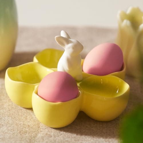 WDS WONDROUS Easter Rabbit Egg Cup Holder, Adorable Bunny Ceramic 5 Yellow Poached Egg Cups for Soft Boiled Eggs, Deviled Eggs Platter, Easter Decorations, Dishwasher Safe - Image 1