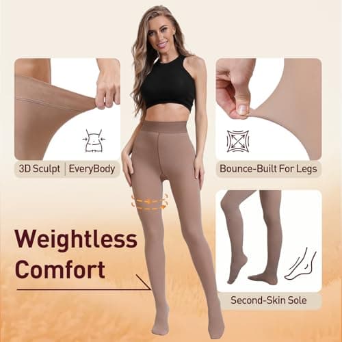 JIZ Translucent Fleece Lined Tights Women, Thermal Tights for Women, Pantyhose Leggings, Warm Sheer Tights for Women Winter (Medium, Brown) - Thumbnail 6