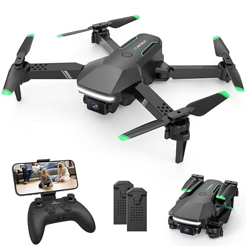 Drone with Camera for Kids - RC Helicopter Boy Gifts Toys, Mini FPV Drones with 1080P HD Camera, Foldable Remote Control Quadcopter with One Key Start, Stable Hover, Gesture Selfie, 2 Batteries, Black - Image 1