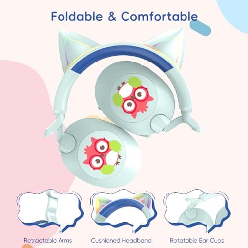 LOBKIN Kids Headphones with Microphone Bluetooth 6.0, Toddler Headphones LED Ligh Rotatable Foldable Sensitive Mic Adjustable 85/94dB Volume Limit Real-time Audio Feedback for Boys Girls Online School - Thumbnail 5