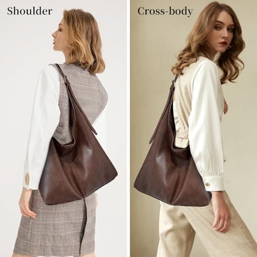 JueiXeoy Hobo Bags for Women Slouchy Tote Bag Crossbody Purses 2PCS Retro Vegan Leather Shoulder Handbags with Coin Purse Set Brown - Thumbnail 2