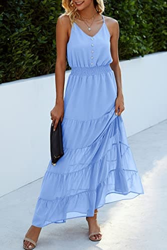 PRETTYGARDEN Women's Casual Summer Dress Spaghetti Strap Sleeveless High Waist Beach Long Maxi Sun Dresses (Light Blue,Medium) - Thumbnail 5