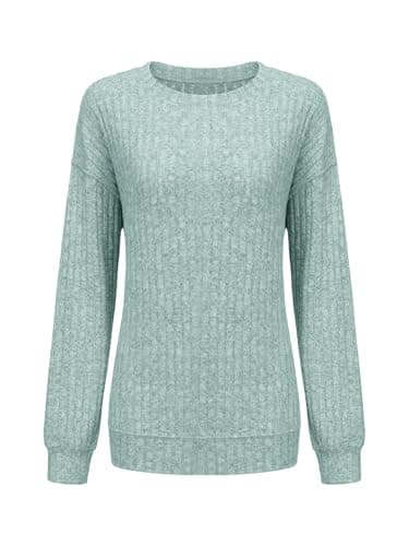 STOLKISS Women's Comfortable Sweatshirts Pullover Ribbed Crewneck Sweaters Casual Tops Comfy Fall Fashion Relaxed Winter Tops Light Blue - Image 1