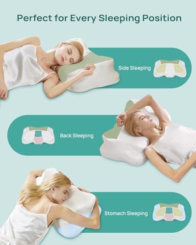 Releep Adjustable Cervical Neck Pillow, Cooling Orthopedic Ergonomic Contour Pillow, Memory Foam Neck Pillows for Back Stomach Sleeper, White Color - Thumbnail 6