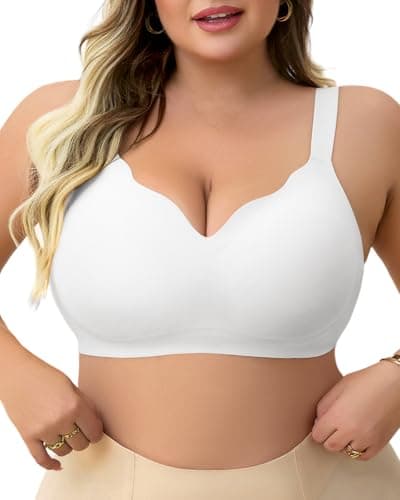 LIIJOO Plus Size Wireless Bra for Women, Full Coverage No Underwire Minimizer Bra, Supportive Lift Everyday Comfort Bra for Sagging Breasts, Wide Straps（Ivory, 3XL Plus Size）