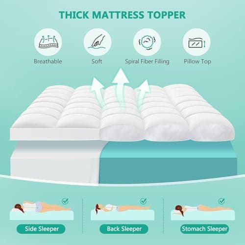 TESIONE Twin XL Mattress Topper - Extra Thick Mattress Pad Cover - Pillow Top with Soft Breathable Spiral Fiber Filling, 8-21 Inch Deep Pocket, Cooling, White - Thumbnail 3