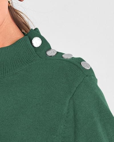 KIRUNDO Fall Sweaters for Women 2026 Striped Turtleneck Ribbed Knit Sweater Trendy Pullover Jumper Winter Fashion Clothing(B-Green, Small) - Thumbnail 6