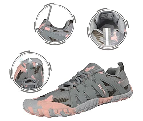 Weweya Women Barefoot Road Running Shoes Minimal Wide Cross Training for Ladies Runners Athletic Hiking Trekking Toes Sneakers Workout Footwear Pink Camo US Size 7 7.5 - Thumbnail 2